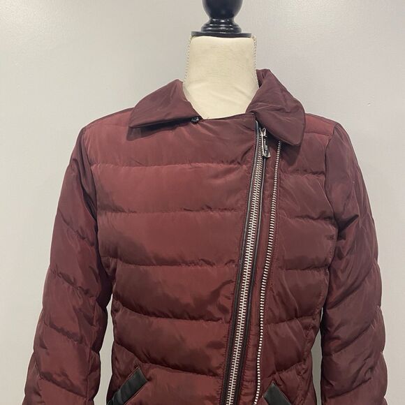 KARL LAGERFELD Paris S Puffer Jacket Down Feather Coat Maroon Designer Ski: Flaw - Picture 12 of 16